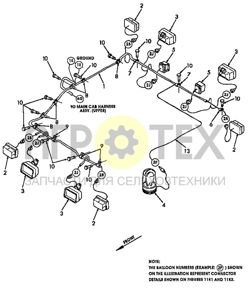 Чертеж Проводка крыши кабины в сборе (11A08)